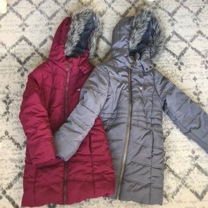 TwoCalvin Klein girls hooded fleece lined puffer coats long size 5/6
